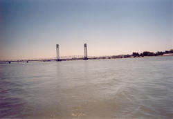 Just getting underway after passing under the Rio Vista bridge - Note: Lasers do NOT fit under the bridge... Oops!